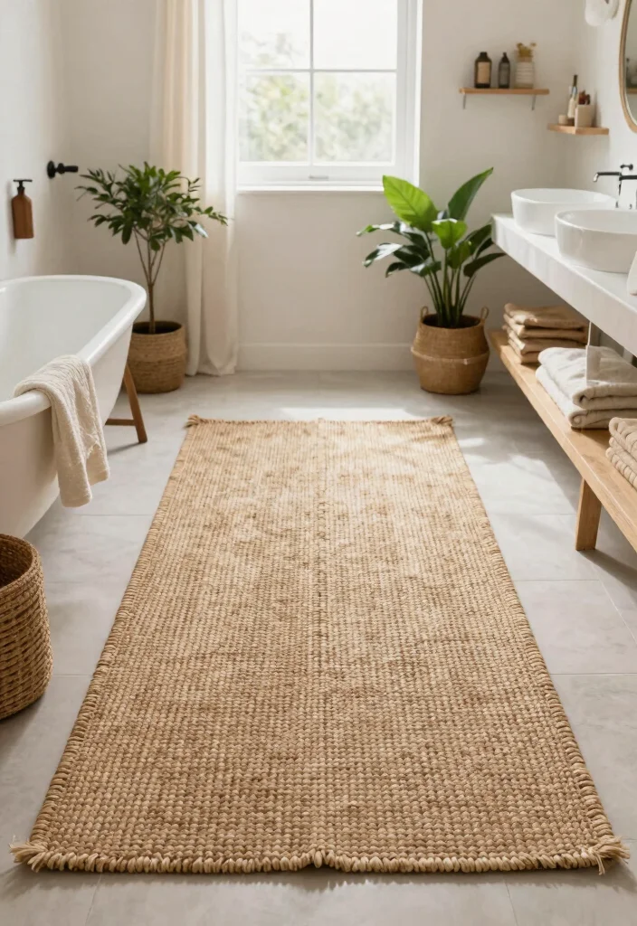 14 Bathroom Rug Placement Ideas That Actually Work 64 14 Bathroom Rug Placement Ideas That Actually Work - 14. Textural Contrast with Naturals 1