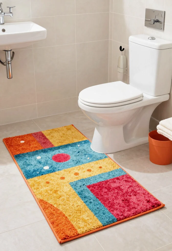 14 Bathroom Rug Placement Ideas That Actually Work 39 14 Bathroom Rug Placement Ideas That Actually Work - 9. Colorful Pops Near the Toilet 1