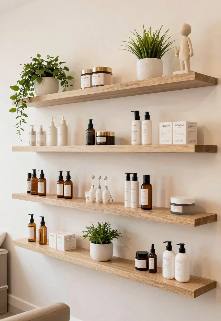 14 Beauty Salon Wall Decor Ideas That Wow Clients 15 14 Beauty Salon Wall Decor Ideas That Wow Clients - 5. Floating Shelves for Decor 1