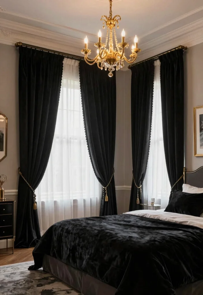 14 Black Curtains Bedroom Ideas That Feel Dramatic & Chic - 1. Velvet Glamour 1