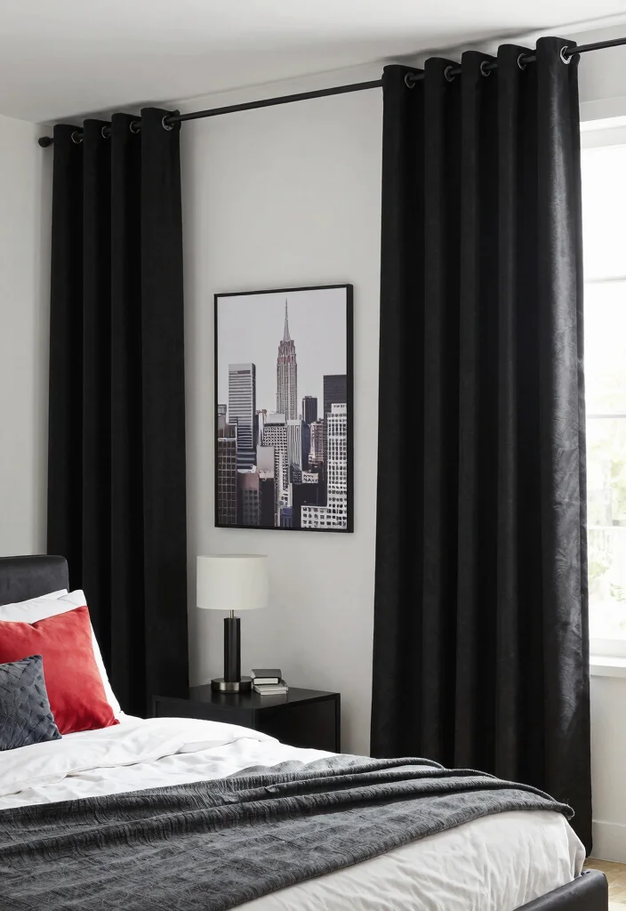 14 Black Curtains Bedroom Ideas That Feel Dramatic & Chic - 12. Urban Chic Retreat 1
