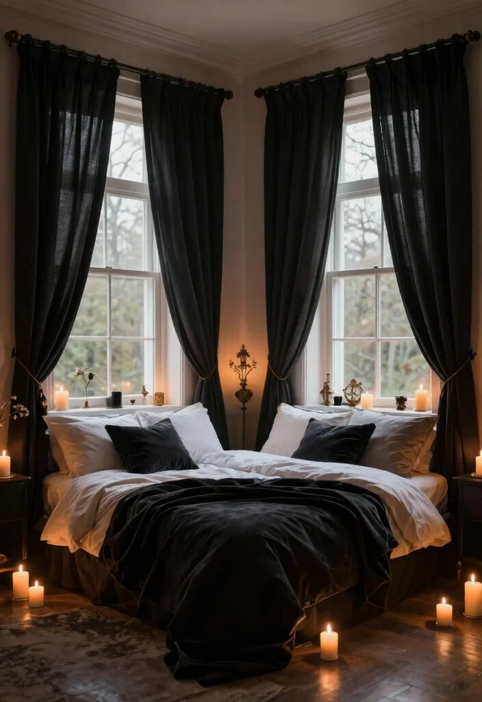 14 Black Curtains Bedroom Ideas That Feel Dramatic & Chic - 13. Romantic Drapery 1