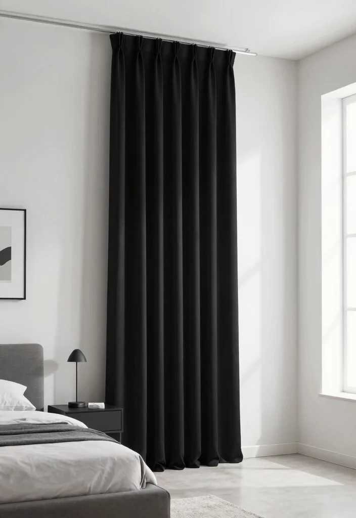14 Black Curtains Bedroom Ideas That Feel Dramatic & Chic - 2. Minimalist Charm 1