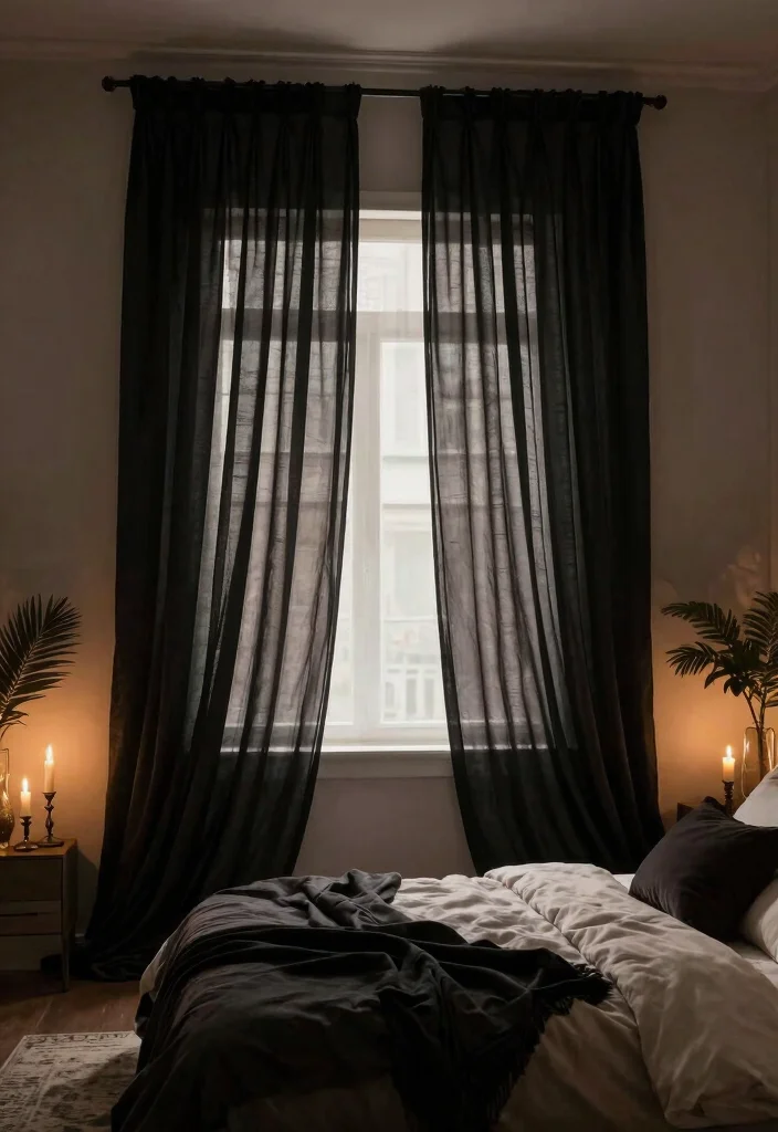 14 Black Curtains Bedroom Ideas That Feel Dramatic & Chic - 4. Sheer Black Layers 1