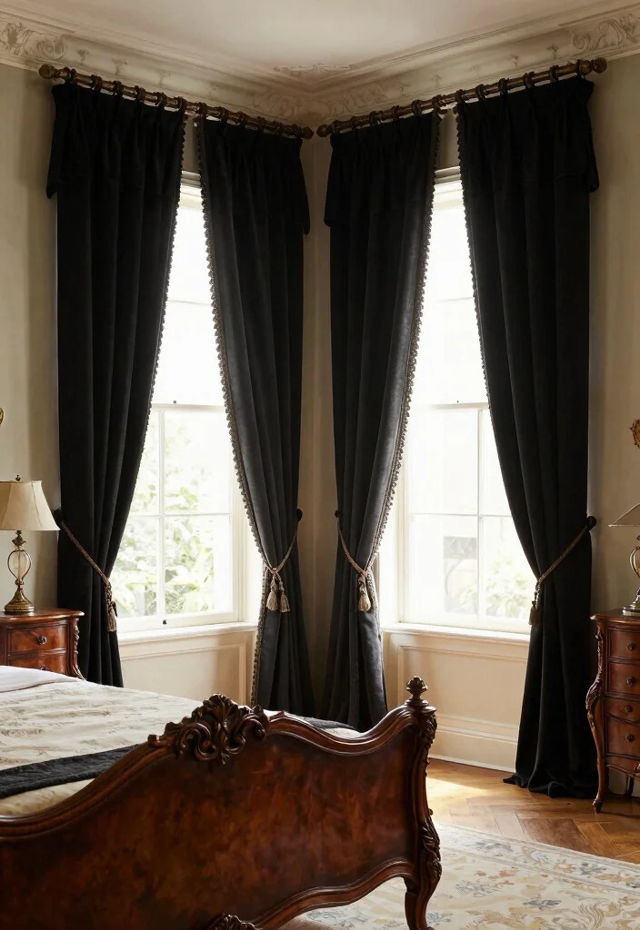 14 Black Curtains Bedroom Ideas That Feel Dramatic & Chic - 7. Classic French Style 1