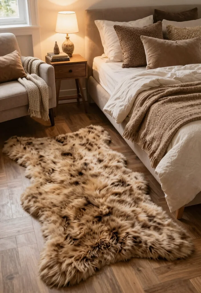 14 Brown Rug Texture Ideas With Cozy Earthy Vibes - 7. Faux Fur Rugs 1