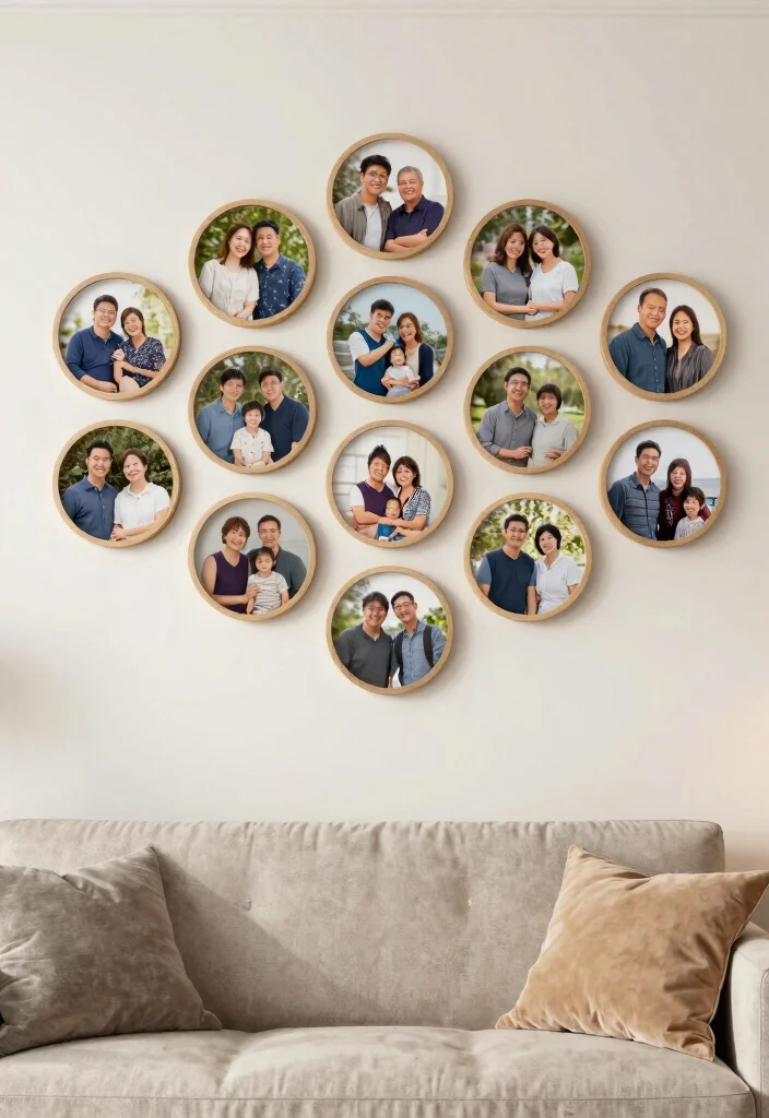 14 Circular Wall Decor Ideas That Soften Your Space - 14. Circular Photo Displays 1