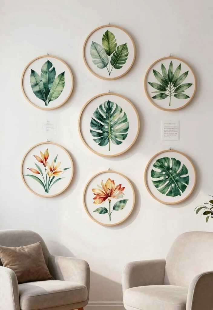 14 Circular Wall Decor Ideas That Soften Your Space - 4. Framed Botanical Prints 1
