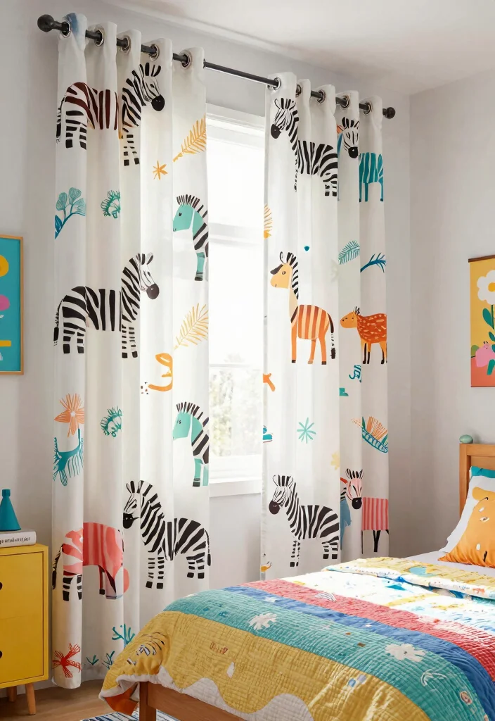 14 Cute Curtains Bedroom Ideas That Feel Dreamy - 14. Playful Animal Prints 1