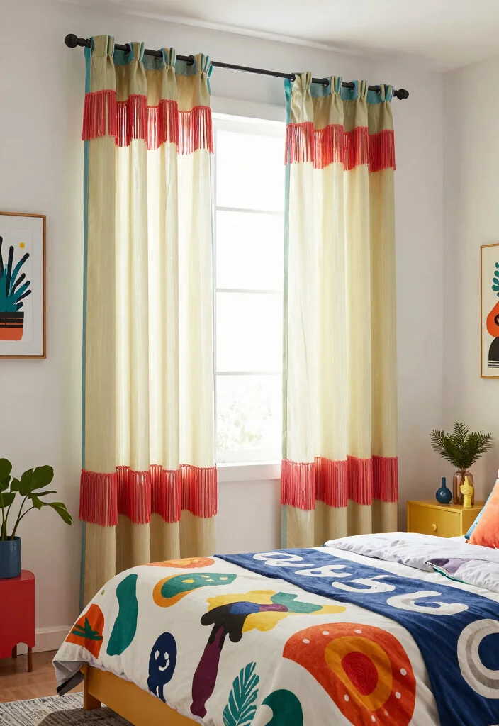 14 Cute Curtains Bedroom Ideas That Feel Dreamy - 9. Quirky Fringe Details 1