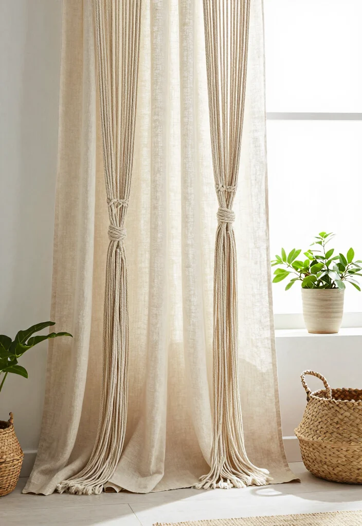 14 Different Ways to Hang Curtains Ideas for a Unique Style - 2. Macramé Curtain Hangers 1