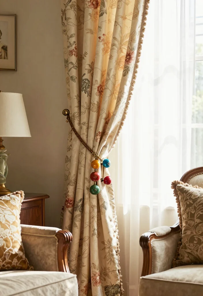 14 Different Ways to Hang Curtains Ideas for a Unique Style - 3. Vintage Door Knobs as Curtain Tiebacks 1