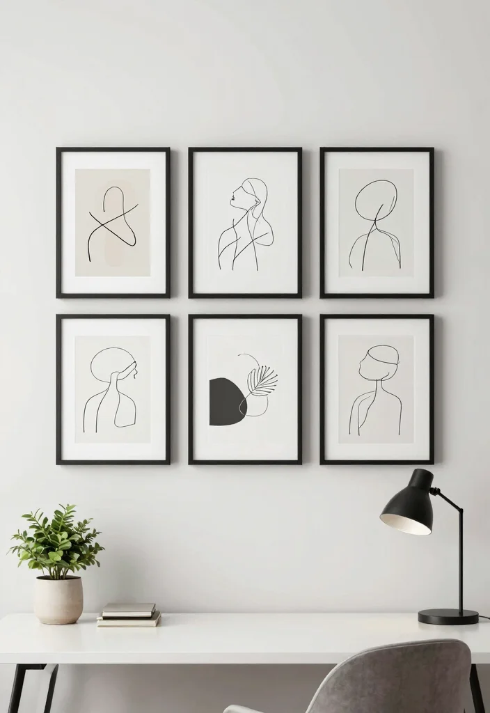 14 Home Office Wall Decor Ideas That Boost Creativity 51 14 Home Office Wall Decor Ideas That Boost Creativity - 11. Simple Line Art 1
