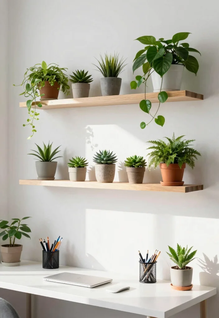 14 Home Office Wall Decor Ideas That Boost Creativity 52 14 Home Office Wall Decor Ideas That Boost Creativity - 12. Floating Plant Shelves 1