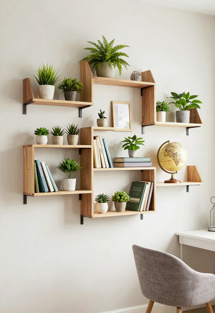 14 Home Office Wall Decor Ideas That Boost Creativity 2 14 Home Office Wall Decor Ideas That Boost Creativity - 2. Artful Shelving 1