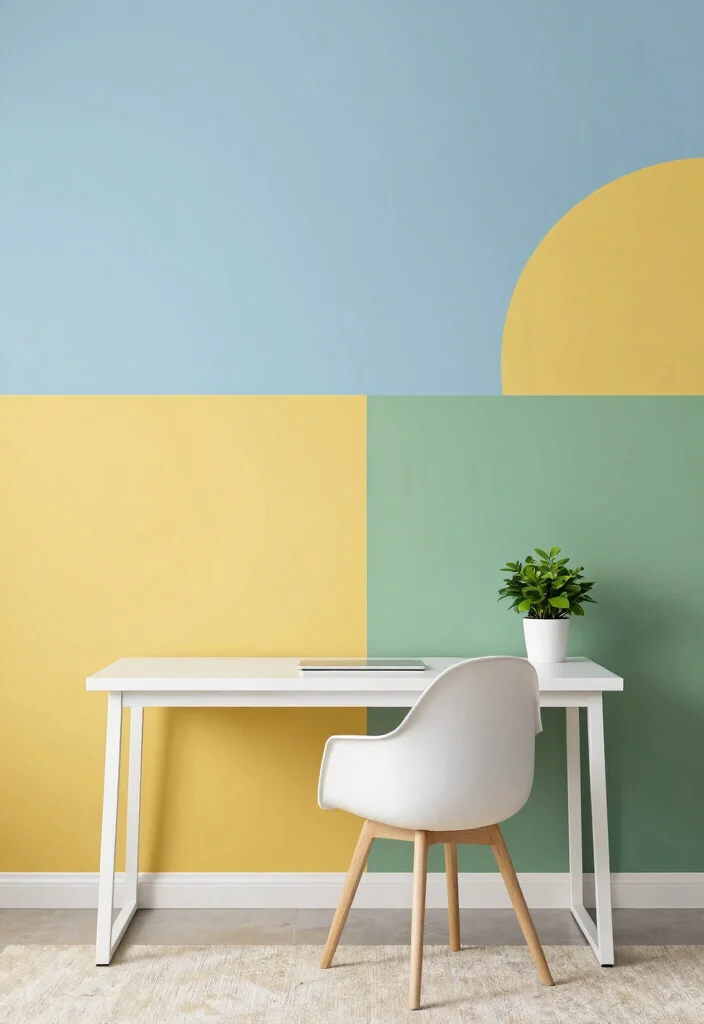 14 Home Office Wall Decor Ideas That Boost Creativity 14 14 Home Office Wall Decor Ideas That Boost Creativity - 4. Color-Blocking Wall Design 1