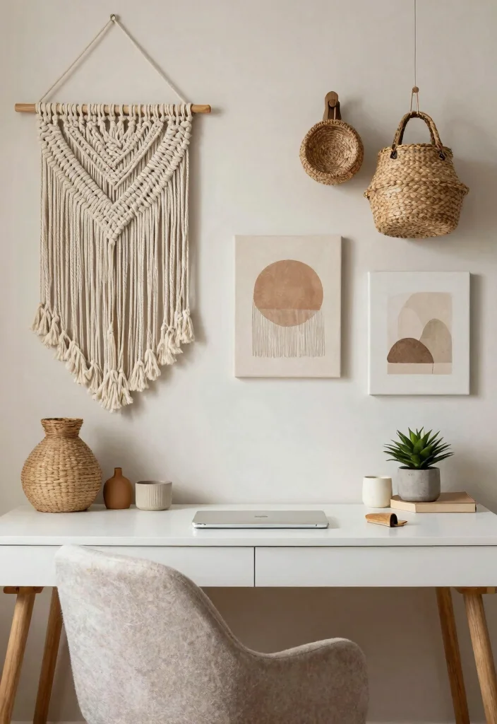 14 Home Office Wall Decor Ideas That Boost Creativity 27 14 Home Office Wall Decor Ideas That Boost Creativity - 7. Textured Wall Hangings 1