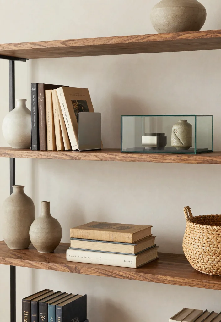 15 Books on Shelf Ideas That Look Styled & Smart 45 15 Books on Shelf Ideas That Look Styled & Smart - 5. Mixing Materials 1