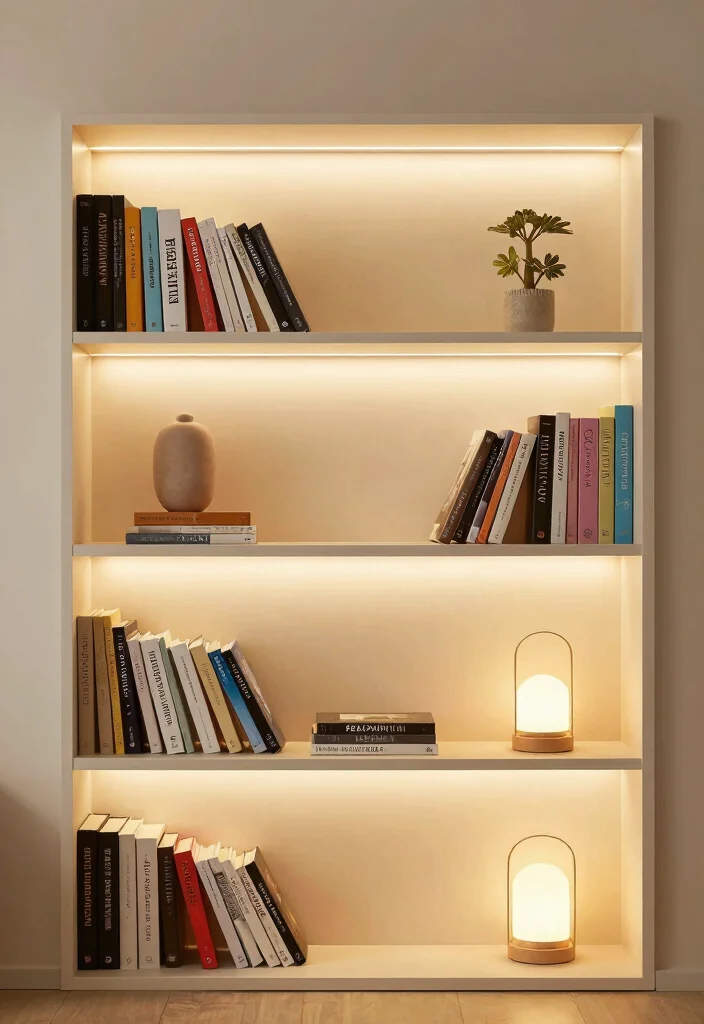 15 Books on Shelf Ideas That Look Styled & Smart 59 15 Books on Shelf Ideas That Look Styled & Smart - 9. Integrated Lighting 1