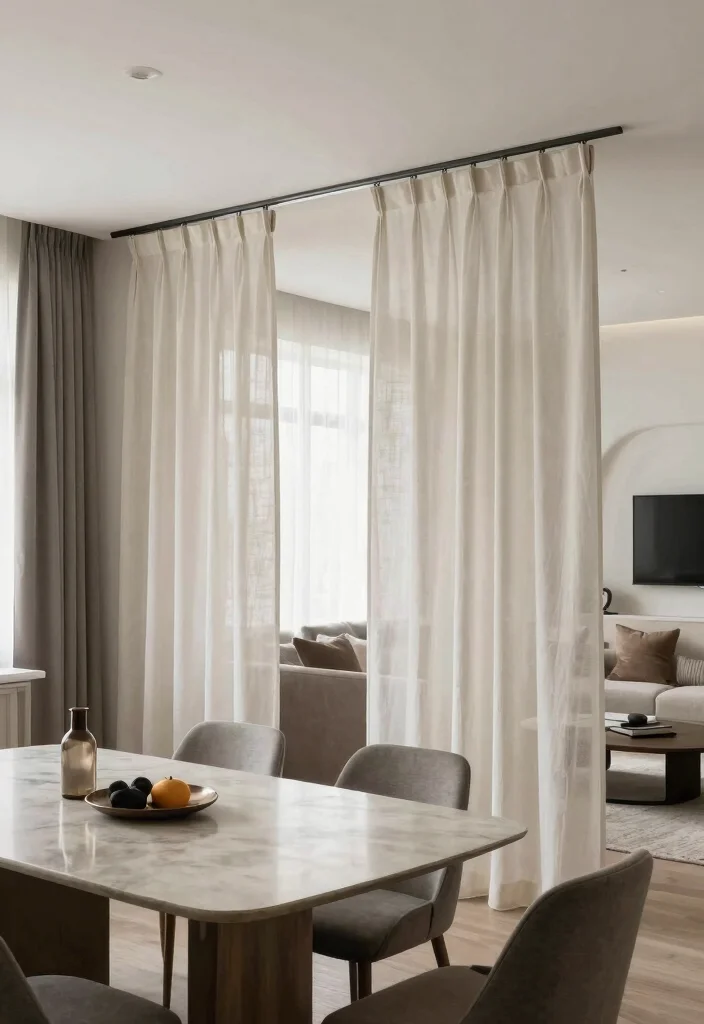 15 Ceiling Track Curtains Ideas for a Sleek Look 50 15 Ceiling Track Curtains Ideas for a Sleek Look - 10. Room-Defining Drapes 1