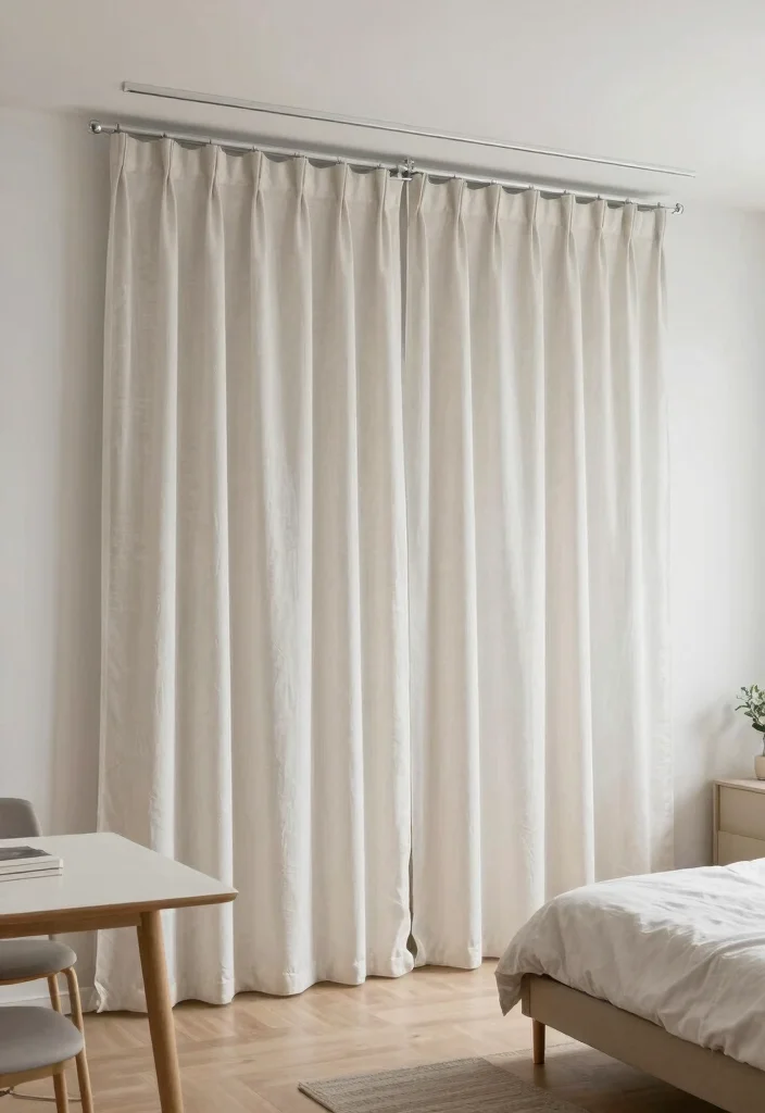 15 Ceiling Track Curtains Ideas for a Sleek Look 62 15 Ceiling Track Curtains Ideas for a Sleek Look - 12. Folding Curtains for Small Spaces 1