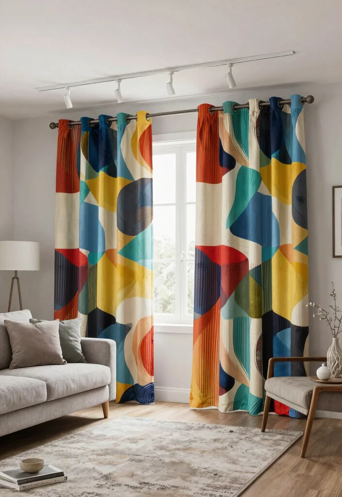 15 Ceiling Track Curtains Ideas for a Sleek Look 63 15 Ceiling Track Curtains Ideas for a Sleek Look - 13. Artistic Prints 1