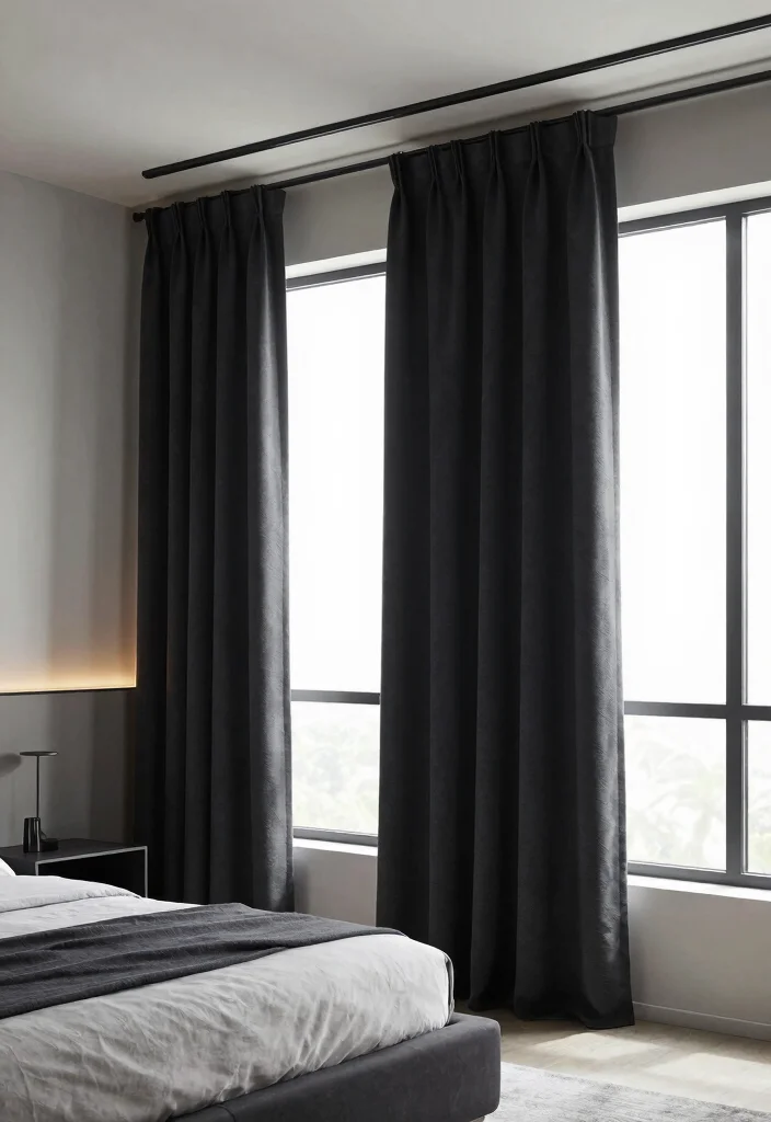 15 Ceiling Track Curtains Ideas for a Sleek Look 13 15 Ceiling Track Curtains Ideas for a Sleek Look - 3. Minimalist Black-Out Curtains 1