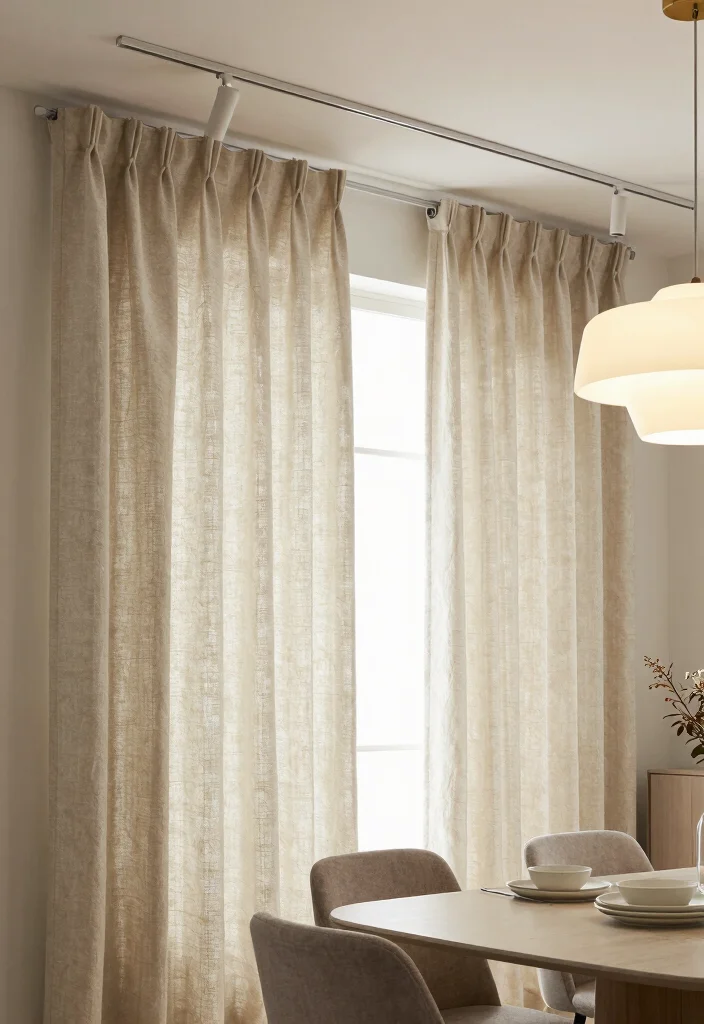 15 Ceiling Track Curtains Ideas for a Sleek Look 24 15 Ceiling Track Curtains Ideas for a Sleek Look - 4. Textured Fabrics 1