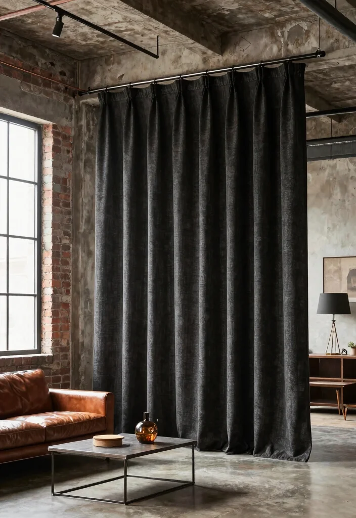 15 Ceiling Track Curtains Ideas for a Sleek Look 27 15 Ceiling Track Curtains Ideas for a Sleek Look - 7. Industrial Chic 1