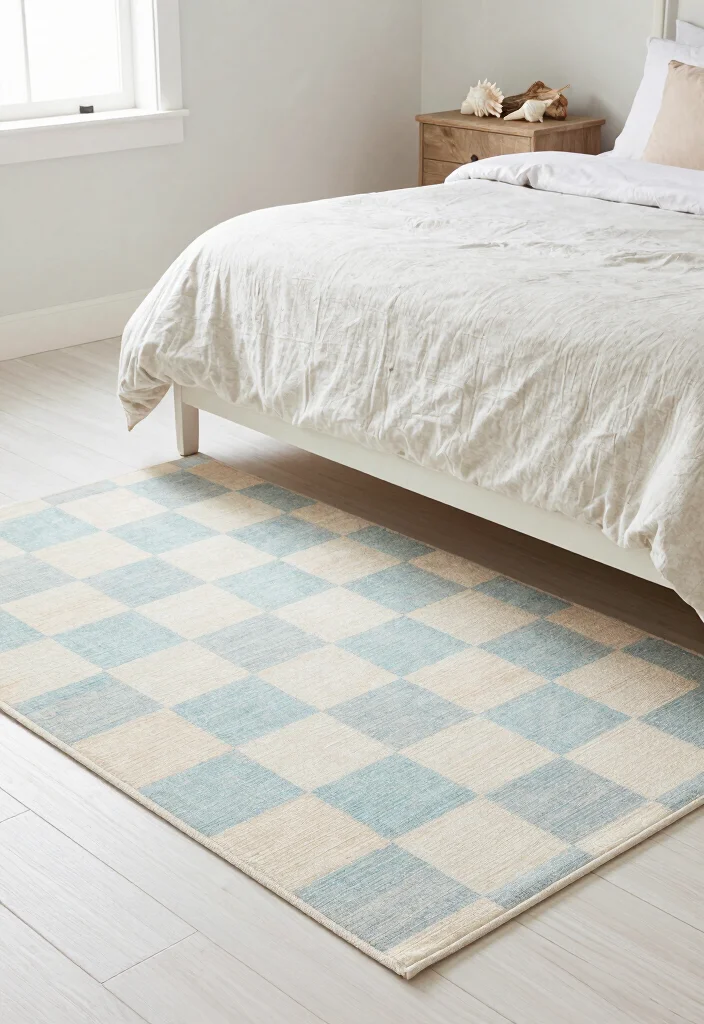 15 Checkered Rug Bedroom Ideas That Feel Trendy & Bold 61 15 Checkered Rug Bedroom Ideas That Feel Trendy & Bold - 11. Coastal Inspirations with Soft Tones 1