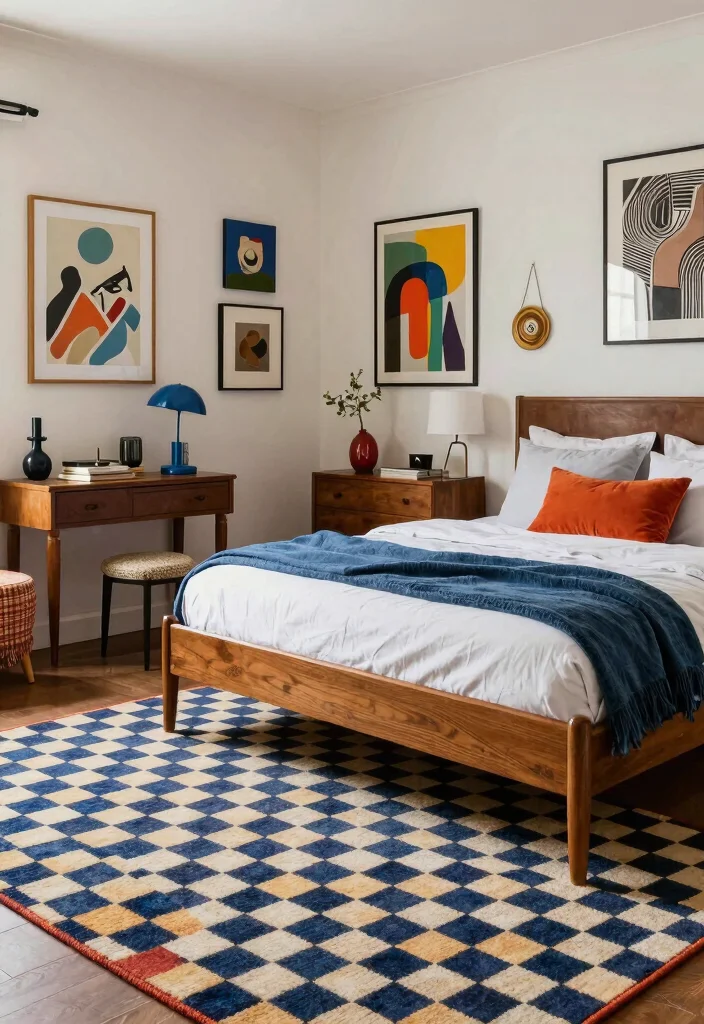 15 Checkered Rug Bedroom Ideas That Feel Trendy & Bold 63 15 Checkered Rug Bedroom Ideas That Feel Trendy & Bold - 13. Eclectic Mix with Checkered Charm 1