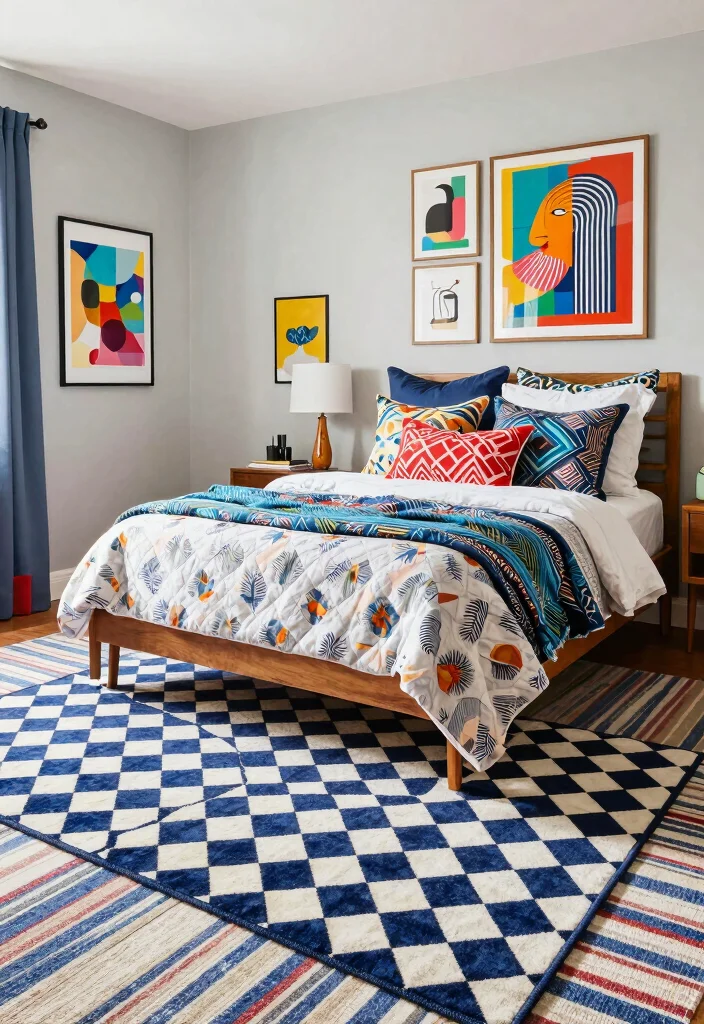 15 Checkered Rug Bedroom Ideas That Feel Trendy & Bold 39 15 Checkered Rug Bedroom Ideas That Feel Trendy & Bold - 9. Playful Patterns with Checkered Accents 1