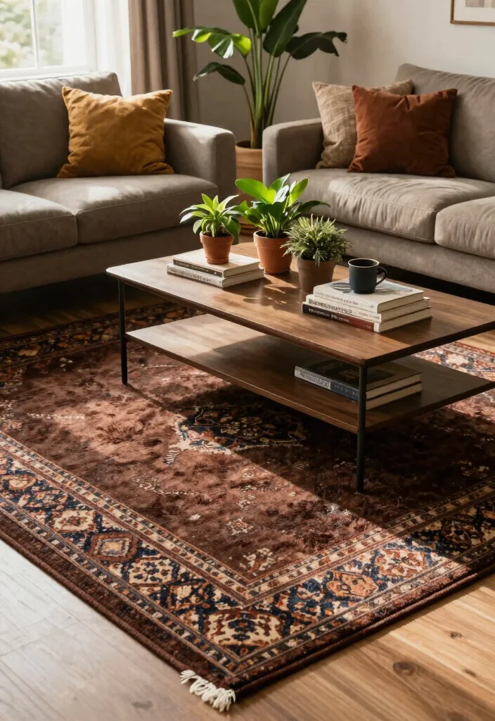 15 Dark Brown Rug Living Room Ideas With Rich Warmth - 1. Layer with Textures 1
