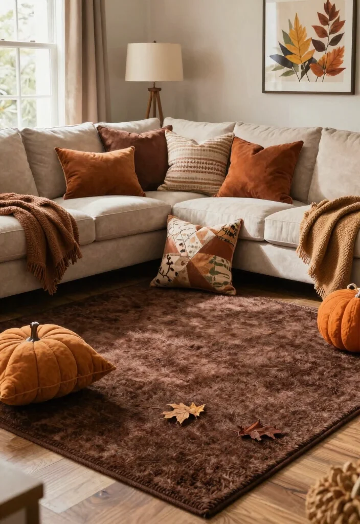 15 Dark Brown Rug Living Room Ideas With Rich Warmth - 11. Seasonal Decor Changes 1