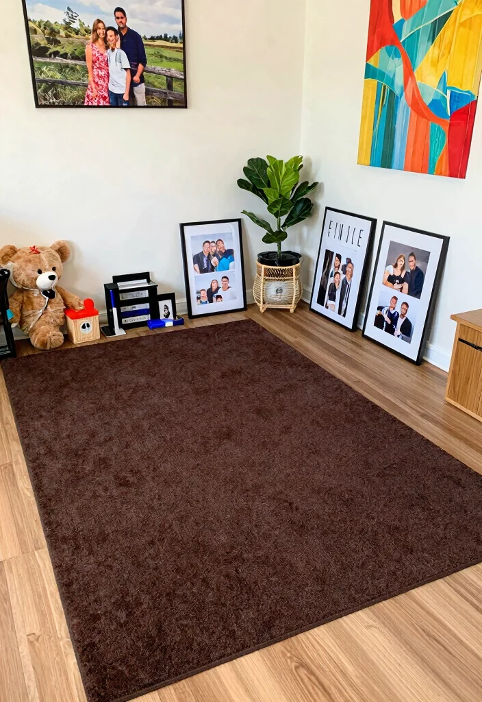 15 Dark Brown Rug Living Room Ideas With Rich Warmth - 14. Personal Touches 1