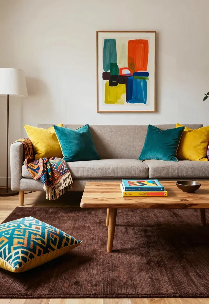 15 Dark Brown Rug Living Room Ideas With Rich Warmth - 2. Bold Accent Colors 1