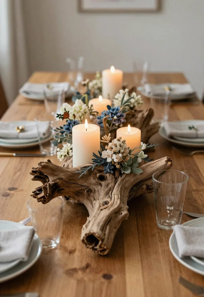 15 Driftwood Wall Decor Ideas With Coastal Charm 55 15 Driftwood Wall Decor Ideas With Coastal Charm - 15. Driftwood Table Centerpiece 1