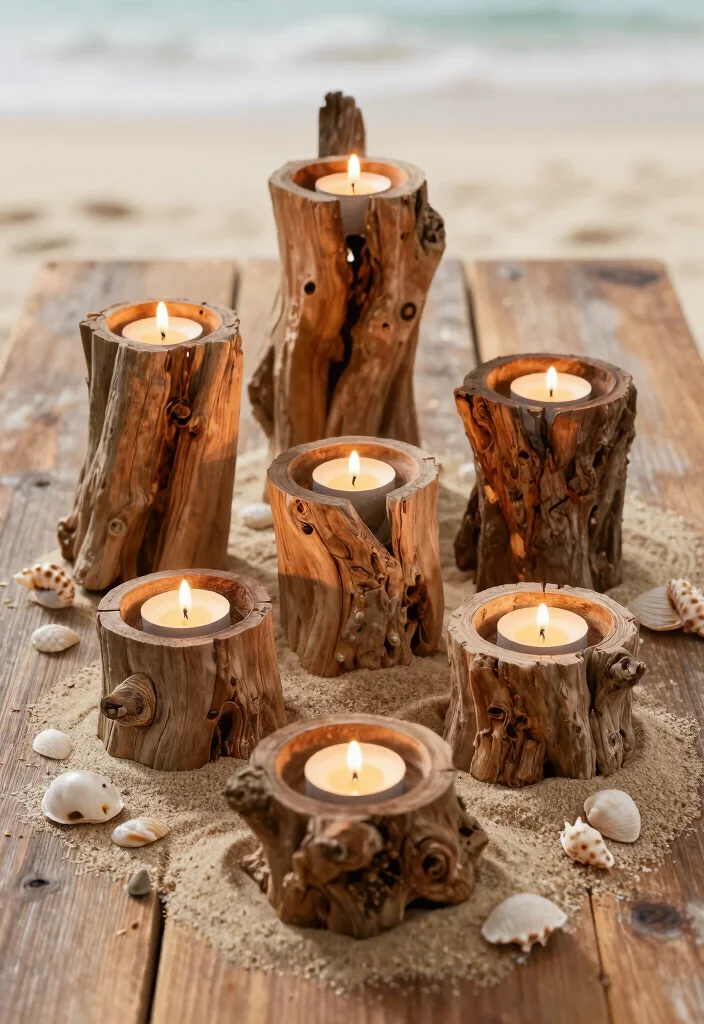 15 Driftwood Wall Decor Ideas With Coastal Charm 28 15 Driftwood Wall Decor Ideas With Coastal Charm - 8. Driftwood Candle Holders 1