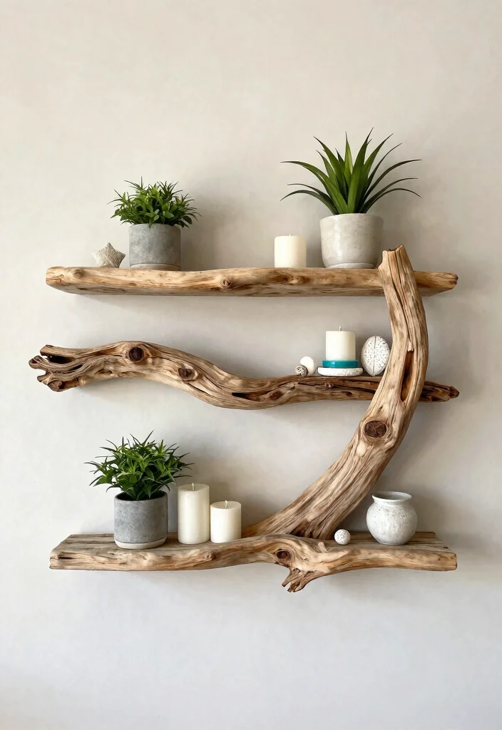 15 Driftwood Wall Decor Ideas With Coastal Charm 39 15 Driftwood Wall Decor Ideas With Coastal Charm - 9. Driftwood Wall Art with Shelving 1