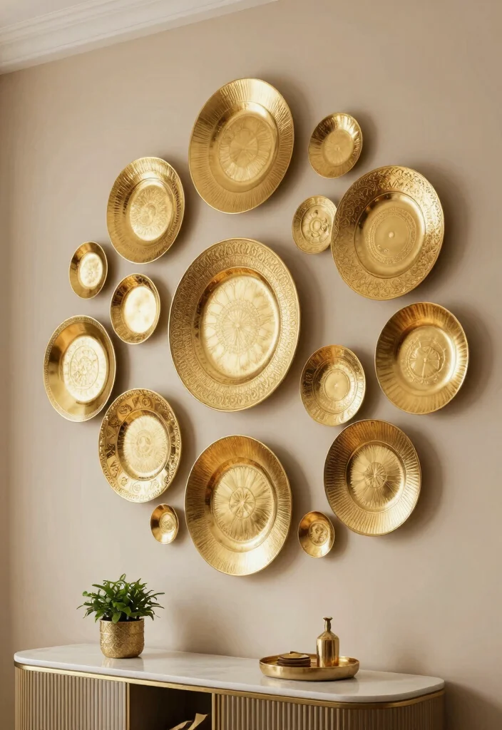 15 Gold Wall Decor Ideas That Add Instant Glam - 11. Gold Decorative Plates 1