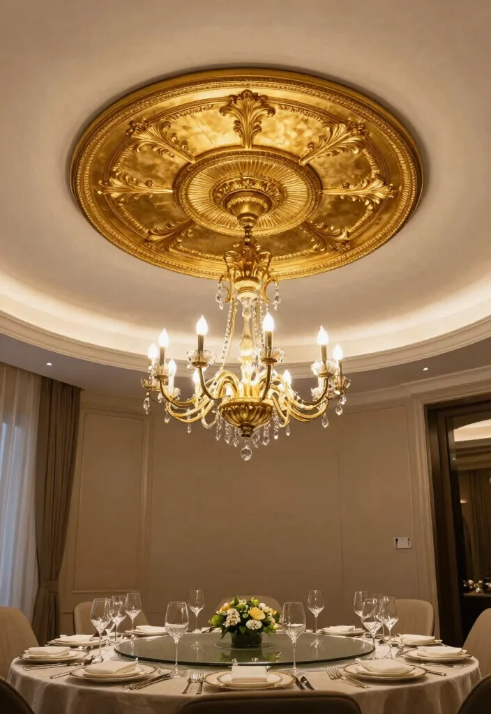 15 Gold Wall Decor Ideas That Add Instant Glam - 14. Gold Ceiling Medallions 1