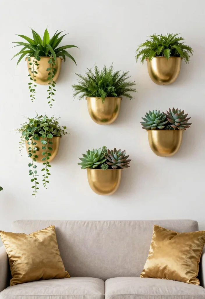 15 Gold Wall Decor Ideas That Add Instant Glam - 8. Gold Wall Planters 1