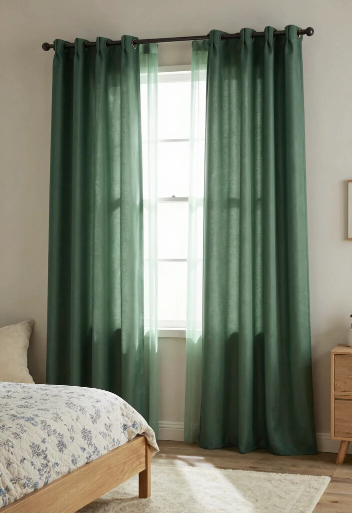 15 Green Sheer Curtains Ideas for Soft Natural Light - 1. Layer with Complementary Drapes 1
