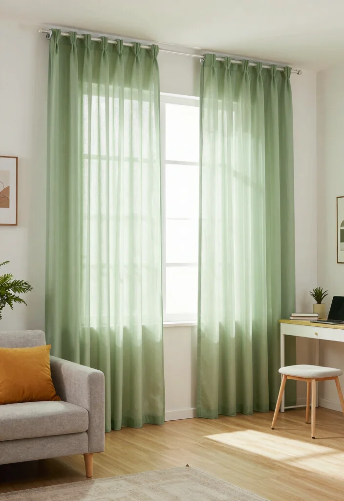 15 Green Sheer Curtains Ideas for Soft Natural Light - 13. Multi-Purpose Rooms 1