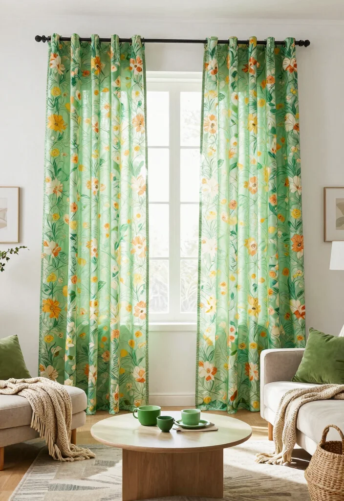 15 Green Sheer Curtains Ideas for Soft Natural Light - 3. Playful Patterns 1