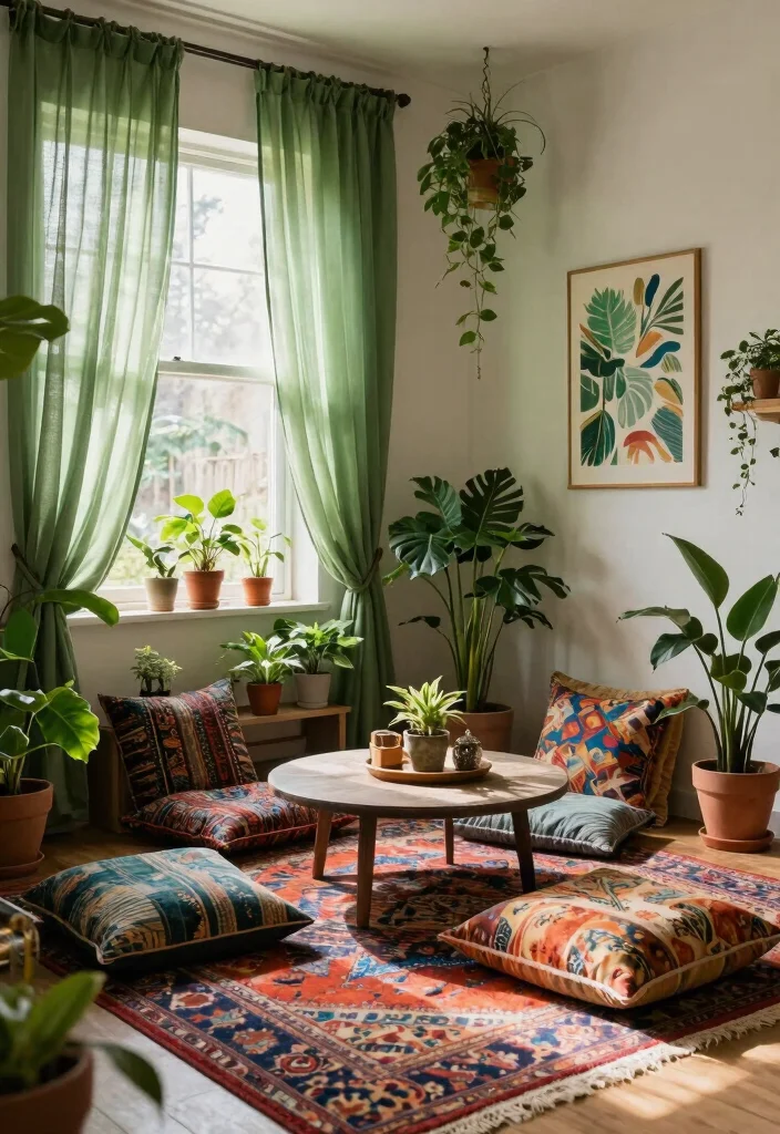 15 Green Sheer Curtains Ideas for Soft Natural Light - 7. Bohemian Dream 1