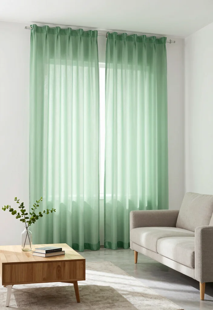 15 Green Sheer Curtains Ideas for Soft Natural Light - 8. Minimalist Charm 1