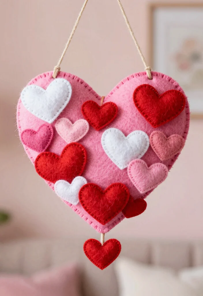 15 Heart Shape Wall Decor Ideas That Feel Sweet & Romantic - 1. Handmade Felt Heart Wall Hanging 1