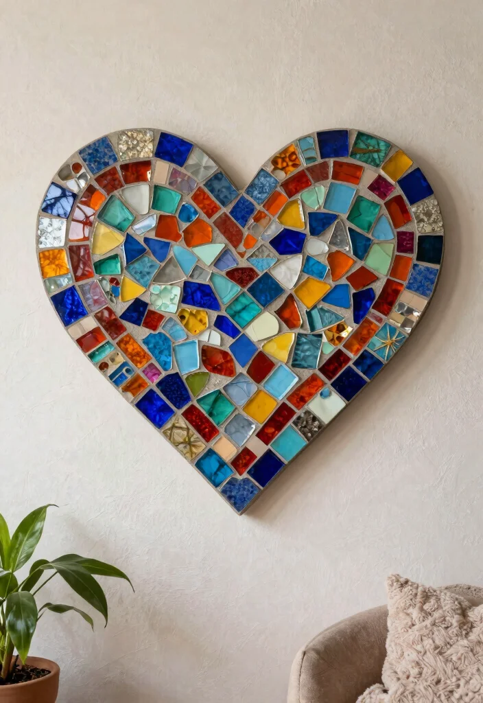 15 Heart Shape Wall Decor Ideas That Feel Sweet & Romantic - 11. Heart-Shaped Mosaic Art 1