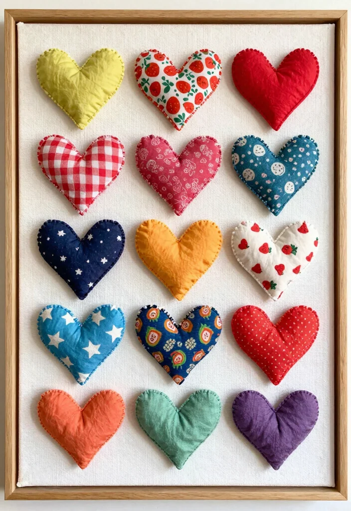 15 Heart Shape Wall Decor Ideas That Feel Sweet & Romantic - 15. Fabric Heart Art 1